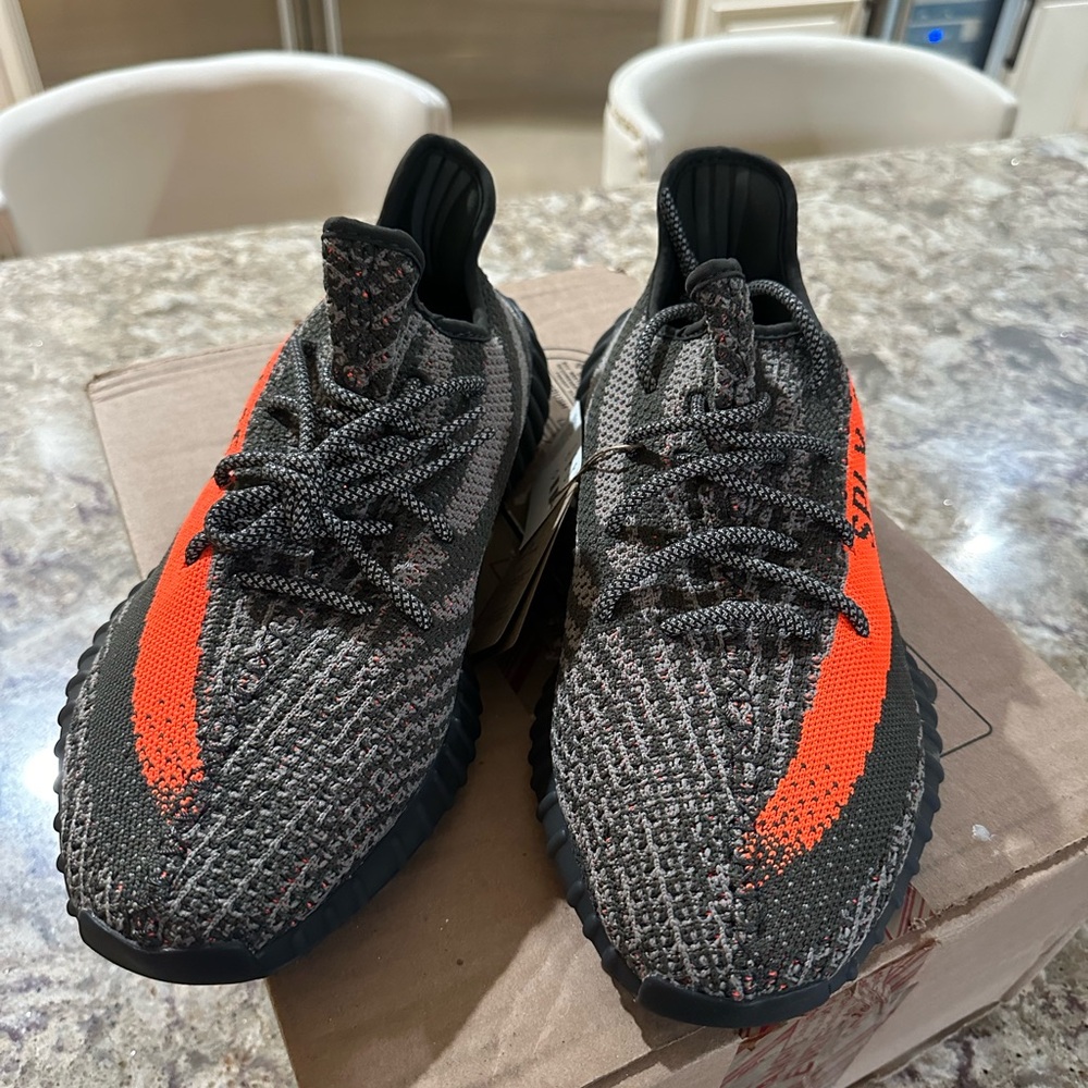 Gray and Orange Knit Sneakers